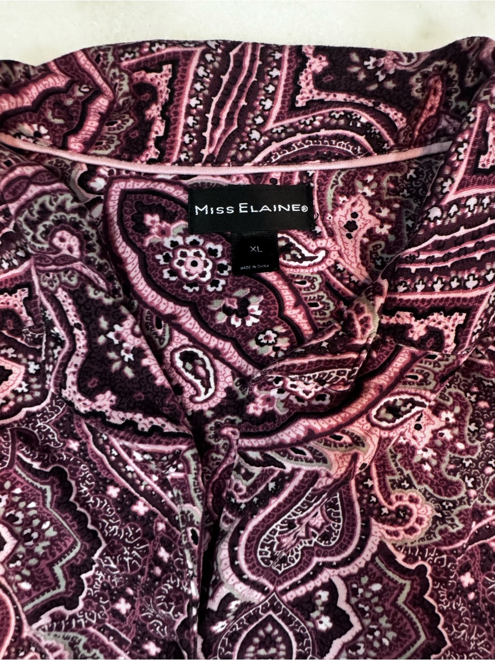 Miss Elaine Pajama Set XL Pink Burgundy Paisley Long Sleeve Pants